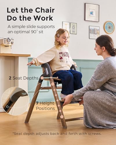 Image of Momcozy High Chair, 5-in-1 Convertible Wooden High Chair with Food-Grade Tray, Baby Set with Removable Harness and Toddler Tower, Highchair for 6 Months to 308 lb, Adjustable & Ergonomic, Walnut