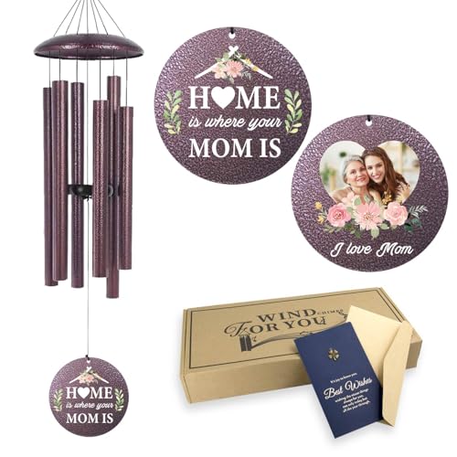 Image of for Mom from Daughter Son, Anniversary Birthday Gift for Mother, Customized Photo Windchime for Mom, Home Christmas Decoration