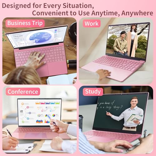 Image of 15.6 inch Laptops Computer Celeron N95 FHD 16G RAM SSD Large Screen Bluetooth 5.0 Fingerprint Laptop Ultrabook Wi-Fi 2.4GHz /5GHz, USB3.0(Rose Gold, 16G+512GB SSD)