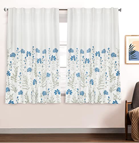 Image of Tranquebar Curtain Co. Window Curtains 5 Feet, 60-65% Room Darkening, Blue Floral Print, Cotton Curtains for Window, Cotton Curtains 5 Feet Long Set of 2, BackTab Loops, Mazzo (152 cm) - Set of 2
