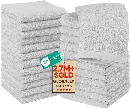 Image of Utopia Towels 24 Pack Cotton Washcloths Set, 100% Ring Spun Cotton, Premium Quality Flannel Face Cloths, Highly Absorbent and Soft Feel Fingertip Towels, Silver