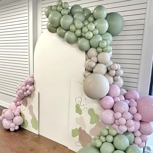 Image of Pale Dusty Green Balloons 5inch Small Olive Sage Green Balloon 60pcs Mini Round Retro Haze Fog Latex Balloons for Arch Garland Light Green Balloon for Birthday Party Decoration Jungle Safari