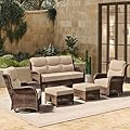 HILLGA Luxury Outdoor 5-Pieces High Back Patio Furniture Set with 6'' Thick Cushions, 3-Seater Sofa with Swivel Rocker Chairs and Ottomans, Ideal for Porch, Poolside, Deck, and Yard (Beige)