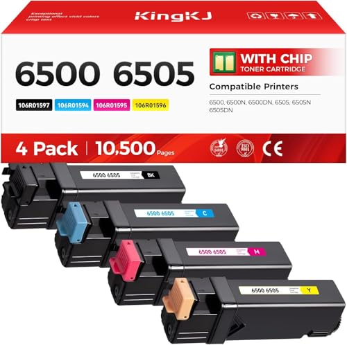 Image of 6500 6505 Toner Cartridge Set 4-Pack High Capacity 106R01597 106R01594 106R01595 106R01596 Replacement for Xerox Phaser 6500 6500N 6500DN WorkCentre 6505 6505N 6505DN Printer Black Cyan Magenta Yellow