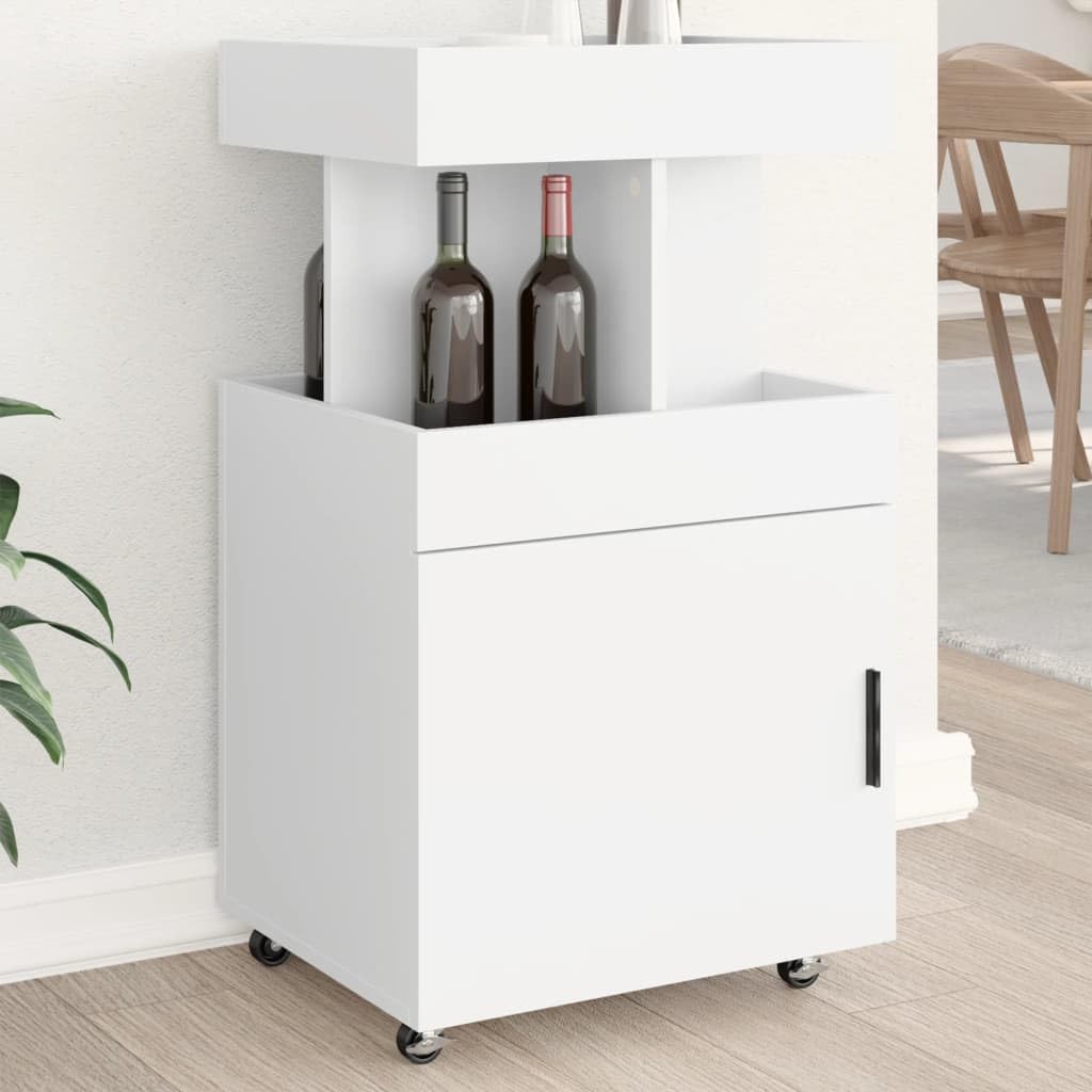 vidaXL Barwagen, Servierwagen mit Stauraum Rollen, Rollwagen für Küche Esszimmer Wohnzimmer, Küchenwagen Beistellwagen, Weiß Holzwerkstoff