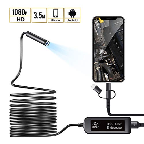 LZHZJOY USB Endoscope for Android and iOS Smart Phones/Tablets Borescope Inspection Camera,Semi-Rigid Snake Camera 2 Million HD IP67 Waterproof (11.5FT)