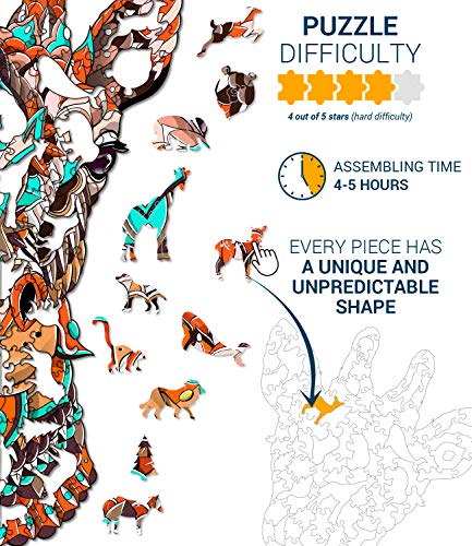 Hodslen Woods - Animal Wooden Jigsaw Puzzles For Kids (12+ Years) Adult, Teens, Family; Animal Majestic Shaped Natural Wood Puzzle, Expert Level, 9X15.3 In. (23X39 Cm), 130 Pcs, L - Size – Giraffe #TOP1