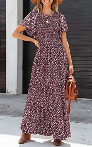 PRETTYGARDEN Women's 2025 Summer Casual Flutter Short Sleeve Boho Floral Maxi Dress Crew Neck Smocked Tiered Long Dresses3