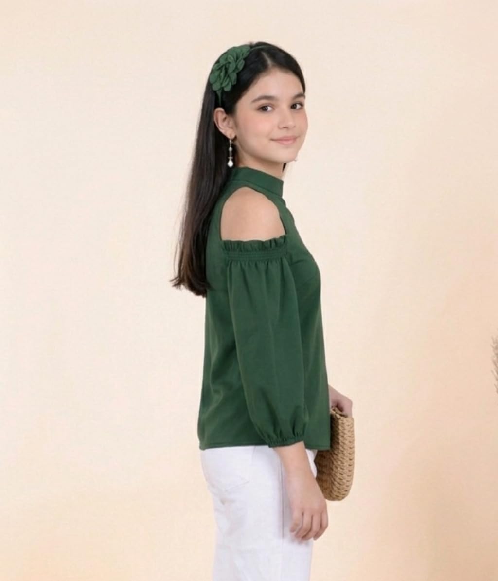 FELLAMO FM-Girls Cold Shoulder Full Sleevess TOP-189 Green 14-15Y 1