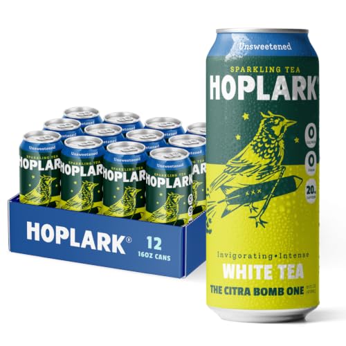 HOPLARK Sparkling HopTea – THE CITRA BOMB ONE – Tall 16fl oz cans (Pack of 12) – White Tea with Citra Hops – Light Citrus and Herbal Sparkling Tea – L-Theanine – Antioxidants – Polyphenols – Caffeinated – Unsweetened – Zero Calorie