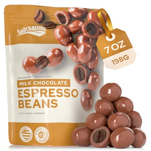 Snackathon Milk Chocolate Covered Espresso Beans, 7 OZ Resealable Bag, Smooth & Creamy Gourmet Candy Snack for Coffee Lovers