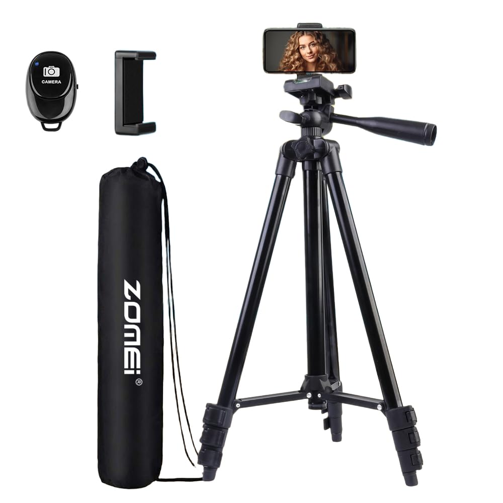 55" Phone Tripod, Camera Tripod for iPhone with Remote Shutter Gopro Holder and Universal Clip, Compatible with iPhone/Android/Sport Camera Perfect for Video Recording/Selfies/Live Stream/Vlogging 55" For phone