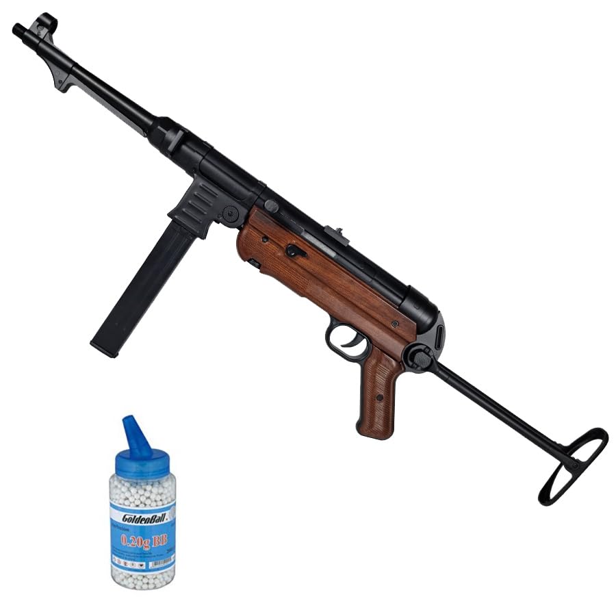 Schmeisser MP40 AEG eléctrica (6mm) | Rifle de Airsoft (Bolas de PVC) Calibre 6 mm + biberón 1000 Bolas 0,20g.