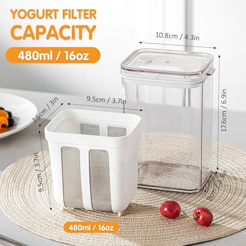 Image of Greek Yogurt Maker & Hung Curd Strainer | Paneer Maker | Curd Separator | 1100ml BPA-Free Container with Fine Mesh Strainer -Leakproof | Easy to Clean Whey Separator Kitchen Tool (Pack of 1)