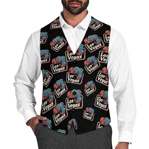 Las Vegas Colorful Dice Suit Vest for Men Slim Fit Tuxedo Waistcoat Button Down V Neck Business Dress Coat