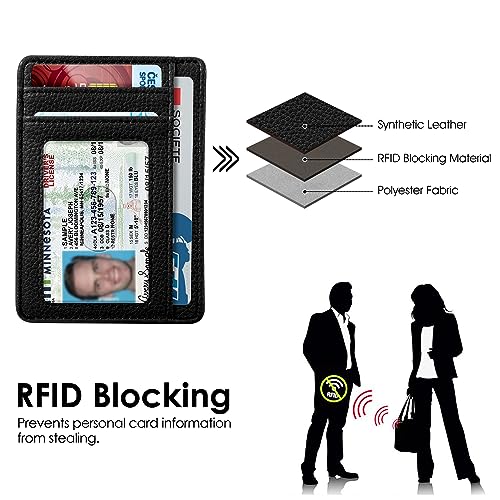 Image of FINTIE Slim Minimalist Front Pocket Wallet, RFID Blocking Credit Card Holder Card Cases with ID Window for Men Women (Black)