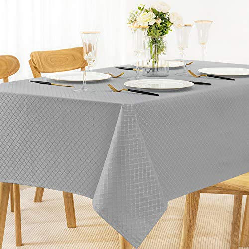 Jacquard Rectangle Table Cloth Oil-Proof Spill-Proof Wrinkle Resistant Tablecloth, Washable Polyester Fabric Heavy Weight Tablecloths for Kitchen Dinning Tabletop Decoration, 60 x 84 Inch, Grey