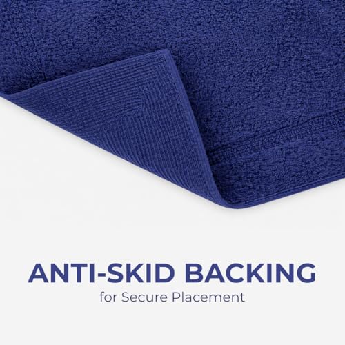 Image of Premium Combed Cotton Tufted Bathmat 45 x 65 cm, 1800 GSM Soft Absorbent Anti Skid Bathroom Floor Mat with Latex Backing, Quick Dry Non Slip Bath Rug for Shower and Daily Use, Race Track Navy