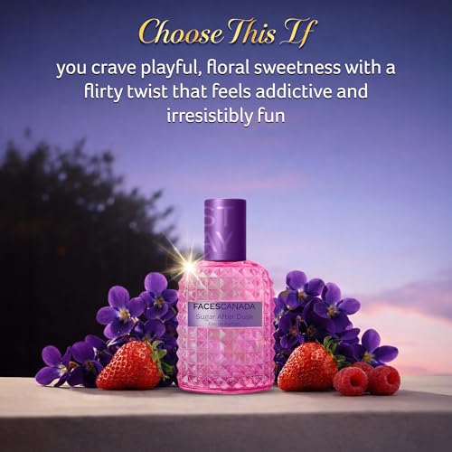 Image of FACES CANADA STAY Sugar After Dusk Eau de Parfum Mini for Women, 20ml | Long-Lasting Sweet Berry Floral Perfume with Raspberry, Strawberry, Violet & Praline | Gifts for Women | Premium Fragrance