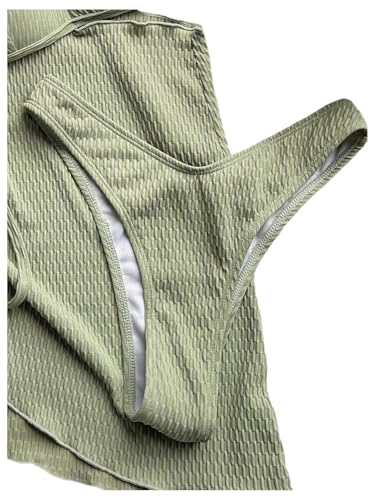 SweatyRocks Women's 3 Piece Swimsuits Triangle Halter Thong Bikini Set Lace Up Bathing Suits4