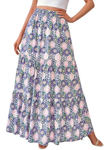 Image of KIRUNDO Maxi Skirts for Women Summer Boho Floral Long Skirt
