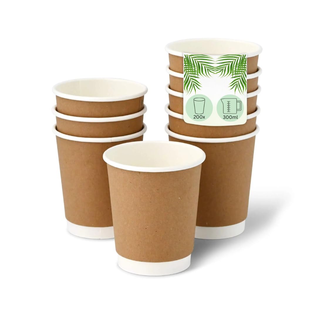 200 Stück Kaffeebecher braun 300ml / 12 oz Ø 90 mm - Doppelwandige Isolierte Pappbecher - plastikfrei - nachhaltige Materialien - Einwegbecher-ToGo Becher