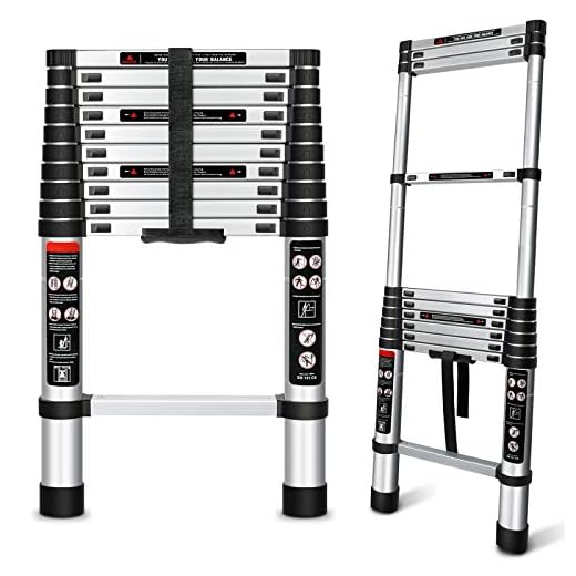 Augtarlion Aluminum Telescoping Ladder 10.5 FT, Collapsible Extension Ladder with Locking Mechanism, Portable Telescopic RV Ladder, Compact Ladder for Home Or Outdoor Work, Heavy Duty 330lbs Capacity