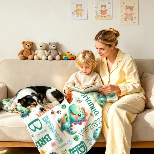 Image of Custom Dinosaur Blanket for Boys Girls,Ultra Soft Personalized Gifts Baby Blanket,Customized Throw for Toddlers Newborn Stroller Crib,50 inchx60 inch