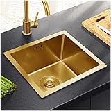 Gold Bar Prep Mini Trumpet Kitchen Essential 17.7 Inch Square Stainless Steel RV Utility Sink with Golden Drain Strainer Stopper, Single Bowl Undermount or Drop-In