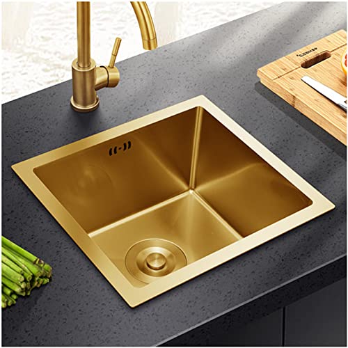 Gold Bar Prep Mini Trumpet Kitchen Essential 17.7 Inch Square Stainless Steel RV Utility Sink with Golden Drain Strainer Stopper, Single Bowl Undermount or Drop-In