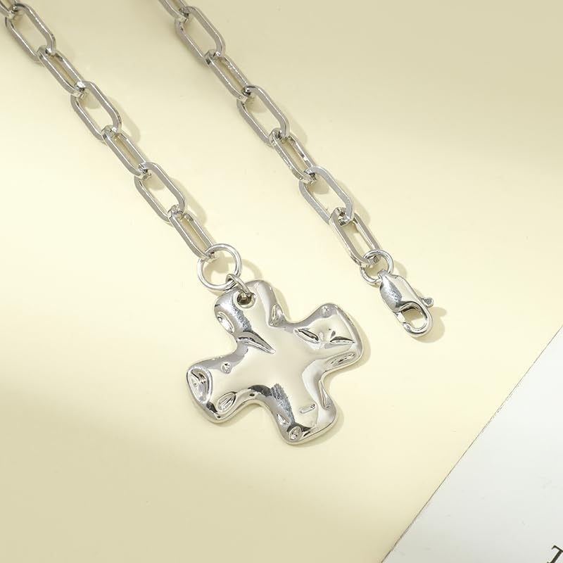 Goohopsun Chunky Cross Necklace for Women Trendy 14K Gold Silver Layered Statement Cross Pendant Charm Necklace Vintage Paperclip Herringbone Snake Choker Chain Costume Jewelry Set Gift Non Tarnish - Image 3