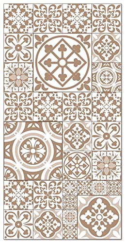 Panorama Tapis Vinyle - Modèle Carreaux Ciments Talavera Brun 40x80 cm - Différentes Tailles - Deco Maison, Cuisine, Chambre et Exterieur