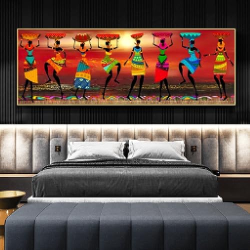 Toile peinture femme africaine abstrait 30x90cm sans cadre pour deco de chambre