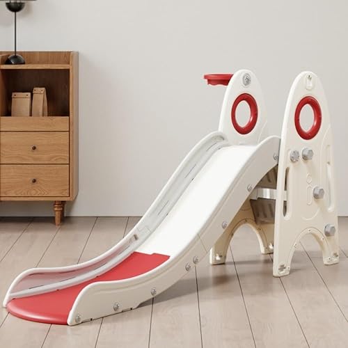 Tobogán de interior para niños de 1 a 7 años, tobogán 3 en 1 para niños, juego de tobogán plegable para niños pequeños con aros de baloncesto y