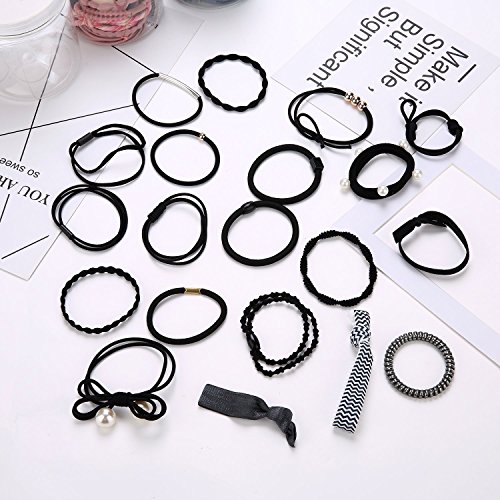 Corclo 20pcs different styles Women's Girl's Fashion Hair Band Ponytail Holder Elastic Ties Braided Hair Ropes (black 20pcs)