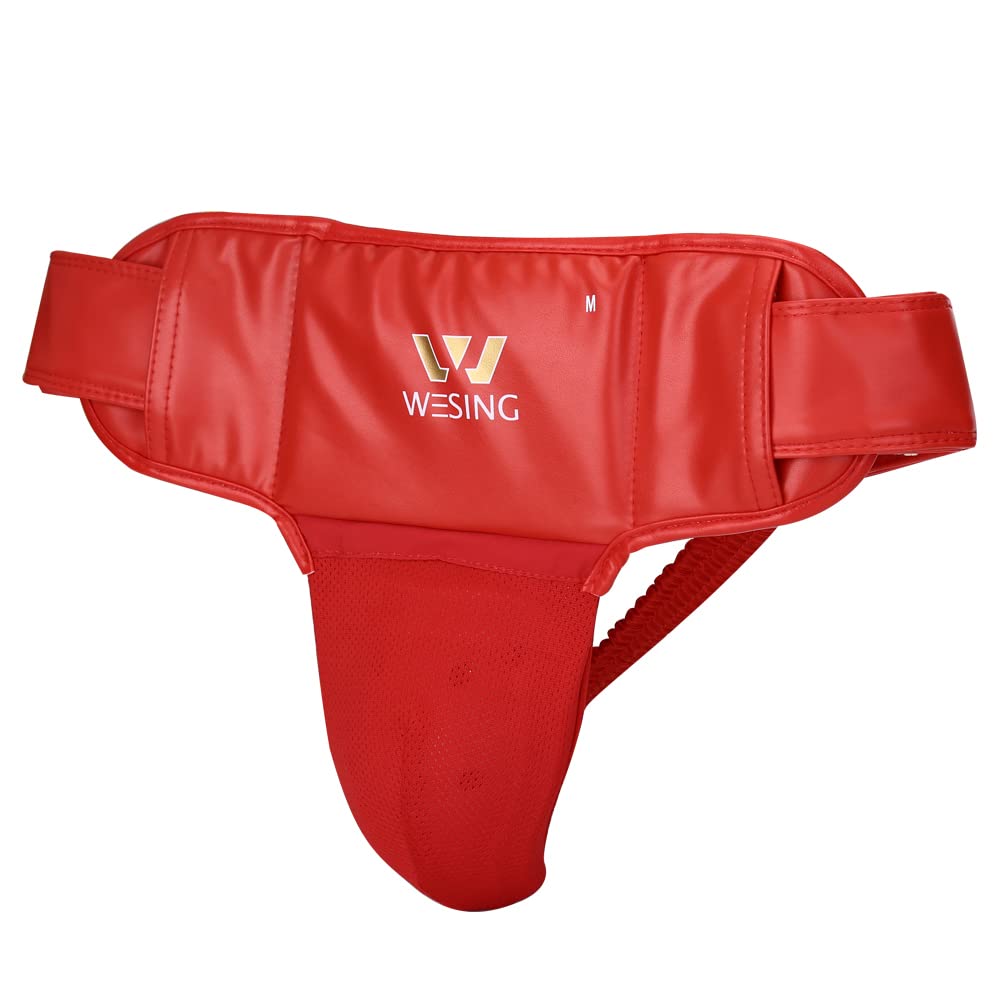 Wesing Men Boxing Groin Protector Groin Guard for Men Sanda Kickboxing MMA Muay Thai Taekwondo Groin Protector Jockstrap Sparring Training Gear (XL, RED)