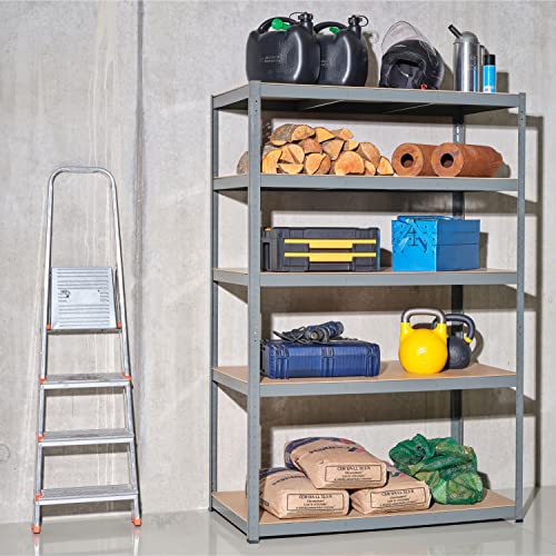 Garage Shelving Units - 71" H X 47" L X 16" W - Heavy Duty Racking - Shelves For Storage -1 Bay - Galvanised - 5 Tier - 2000Lb Capacity (400Lb Per Shelf) - Workshop, Shed, Office - 5 Year Warranty #TOP5