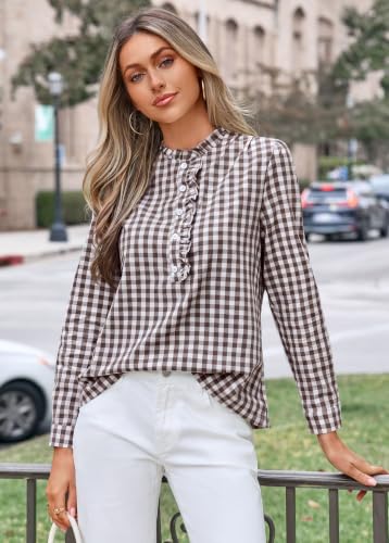 Halife Plaid Blouses for Women Dressy Casual Puff Sleeve Tops Fall Outfits - image 2