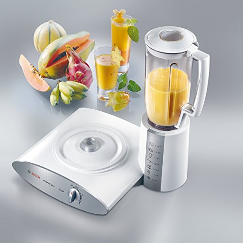Bosch Küchenmaschine MUM6 Universal Plus MUM6N21, Edelstahl-Schüssel 6,2 L, Mixer 1,5 L, Knethaken, Spatel, Doppel-Schlagbesen, 4 Arbeitsstufen, Momentstufe, Kabelstaufach, 1000 W, weiß