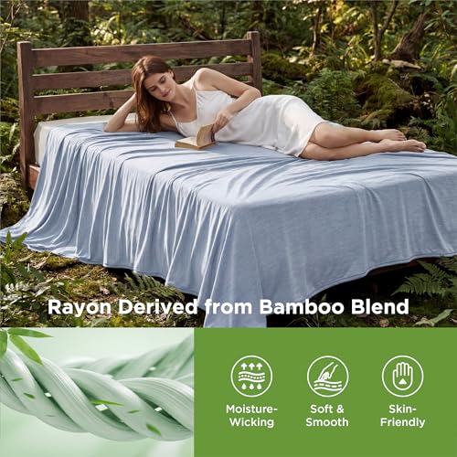 Image of Bedsure Celestial Blue Cooling Blanket Full Size for Hot Sleepers - Summer Blanket Full Size Cold Bed Cool Arc-Chill Thin Ice Bedding with Rayon Derived from Bamboo Night Sweats Hot Flashes, 80x90