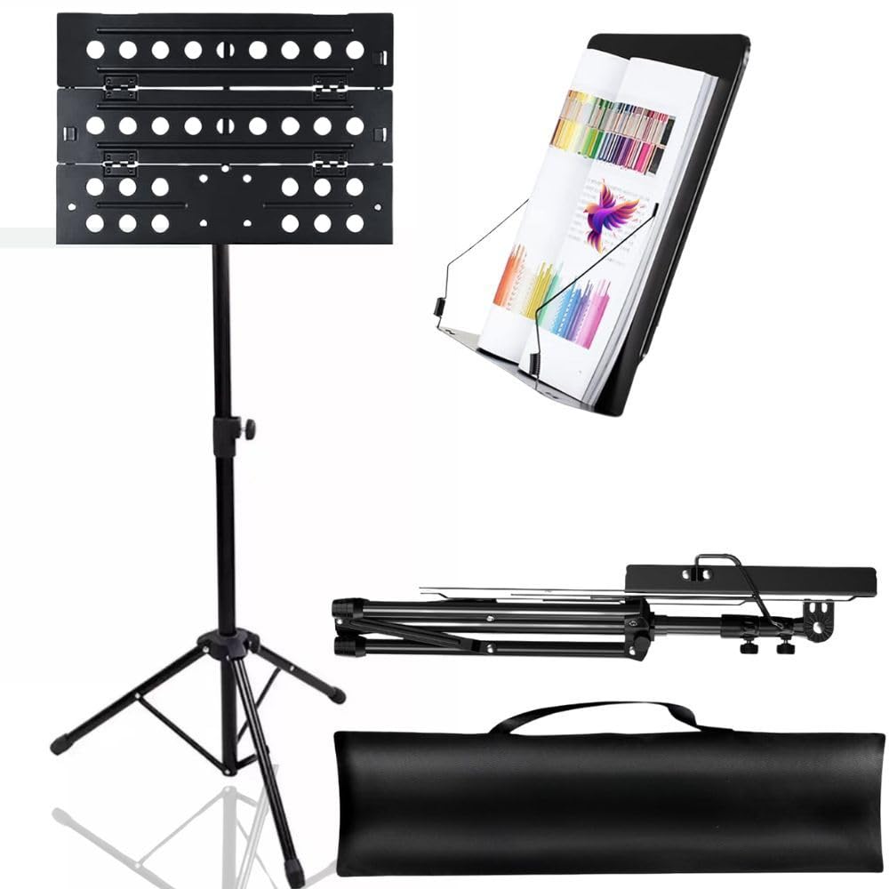 MOCKING BIRD 3-Fold Music Stand for Sheet Music & Singers | Portable Folding Notation Stand with Music Sheet Clip | Heavy Duty Tripod Stand for Books, Lyrics & Singing Scripts