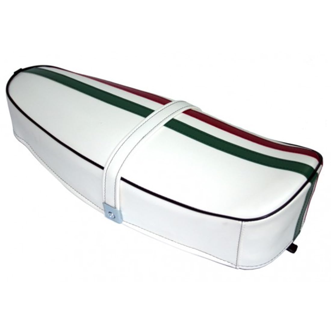 SELLA SELLINO VINTAGE PER VESPA 125 PRIMAVERA TESSUTO IN SEMILPELLE BIANCO SEDILE DIEFFE P0030FTB CON FASCIA TRICOLORE DIEFFE IMBOTTITURA IN SPUGNA MADE IN ITALY
