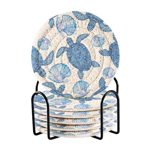 Dessous de verre protection de table en coton bleu avec support