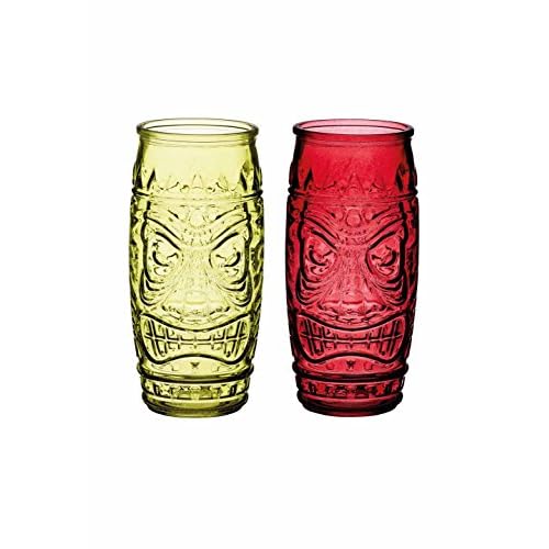 Kitchencraft BarCraft Juego de Vasos Tiki Hawái 2 Unidades 600 ml Rojo y Verde