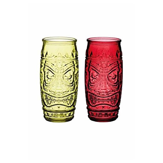Kitchencraft BarCraft Juego de Vasos Tiki Hawái 2 Unidades 600 ml Rojo y Verde