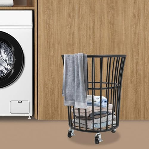 Image of Wire Metal Rolling Laundry Basket On Wheel,Wire Laundry Basket Storage Cart