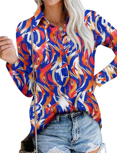 Image of Magritta Women's Shirts Fashion Casual Loose Fit Long Sleeve Button Down Lightweight Collared Blouse Tops