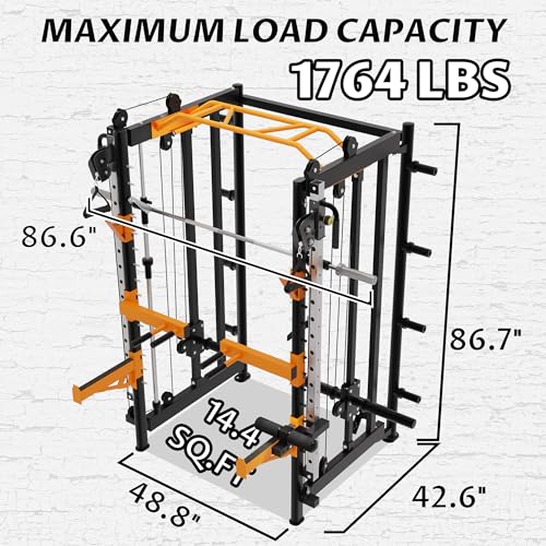 Fitvids Machine Power Rack Home Gym with Pulley System and Cable Crossover, Squat Rack and LAT Pulldown, Functional Trainer, Leg Extension and Curl for Full Body Strength Training