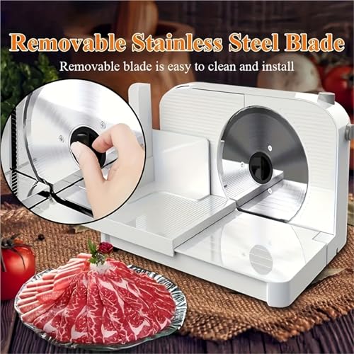 Electric Food Slicer Bread Slicer Foldable Stepless Cutting Thickness (0-15 Mm) for Various Foods Such As Meat, Deli, Bread, Vegetables, Ham, Cheese, Etc. 150 Watts, White - Image 4
