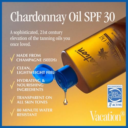 Image of Vacation Chardonnay Oil SPF 30 Sunscreen Oil, 3.4 Fluid Ounces, Pack of 2 - Hydrating, Lightweight, Reef Safe, Invisible, Water-Resistant, Travel Size